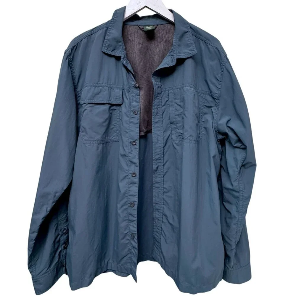 EMS  Mens Utility Shirt Large Blue Nylon Hiking Eastern Mountain Sports Outdoors